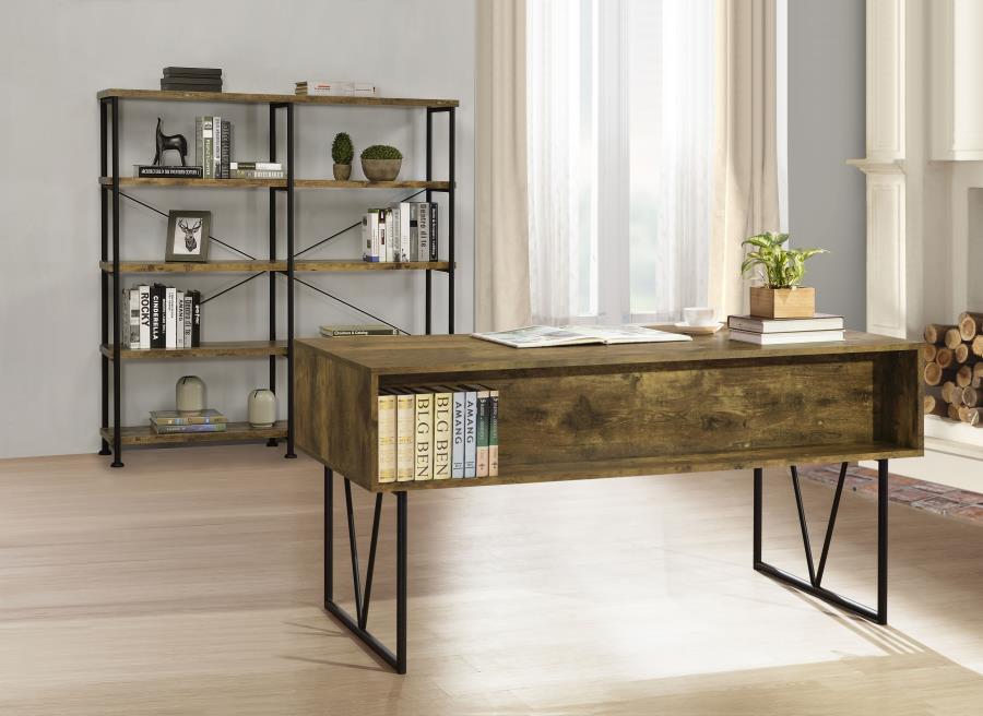 Analiese 63-inch 4-shelf Double Bookshelf Rustic Nutmeg