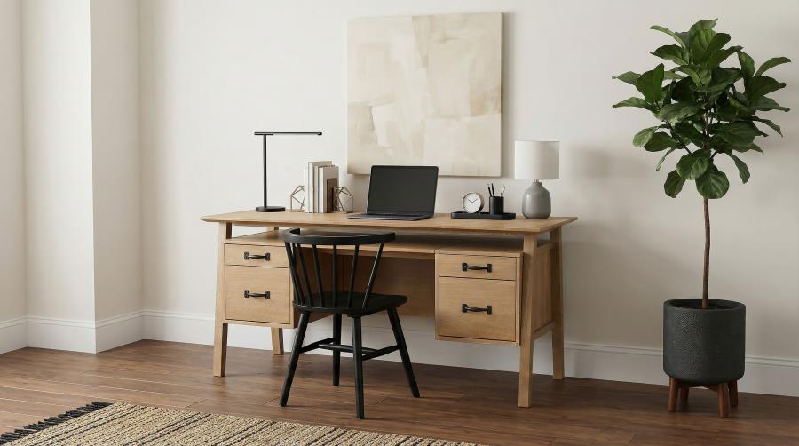 Goodson 64-inch 4-Drawer Double Pedestal Computer Desk Distressed Light Brown
