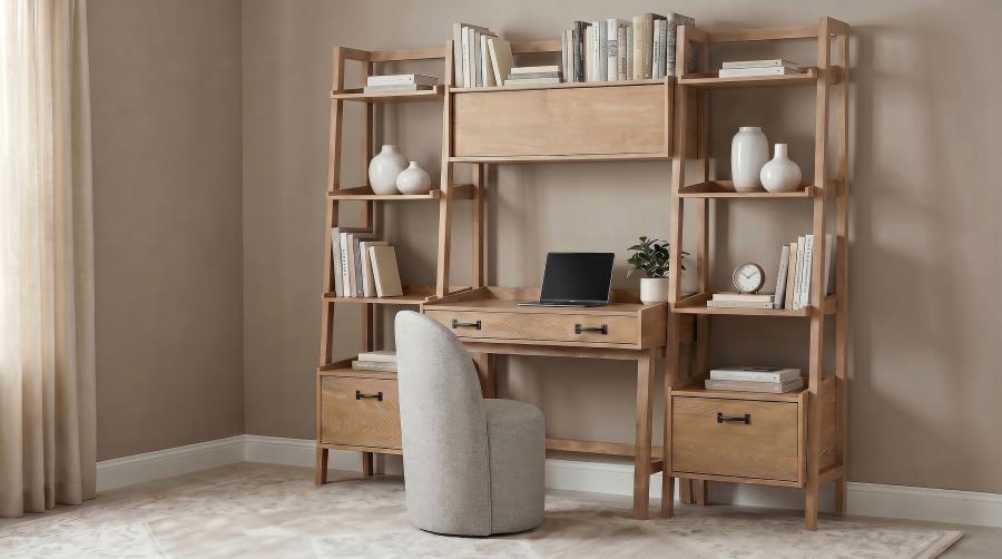 Fabian 2-piece 4-shelf Bookshelf with Drawer Distressed Light Brown
