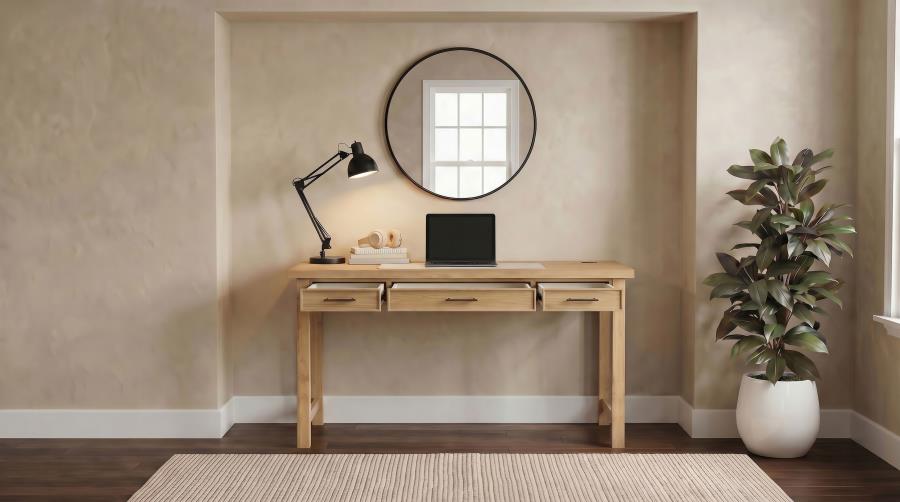 Vermes 55-inch 3-drawer Writing Desk with Power Outlet Light Ash