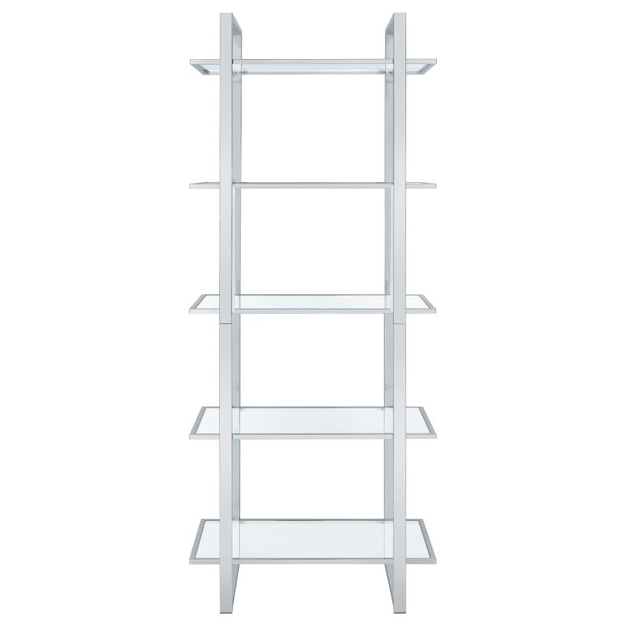 Hartford 79-inch 5-shelf Glass Bookshelf Chrome