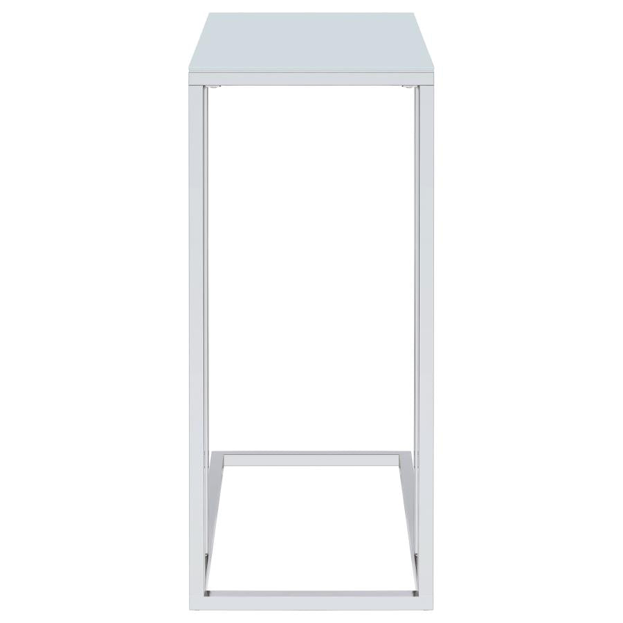 Stella White Glass Top C-Shaped Sofa Side Table Chrome