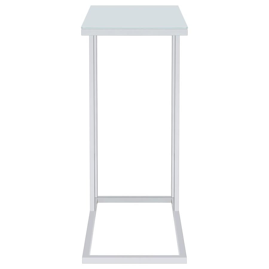Stella White Glass Top C-Shaped Sofa Side Table Chrome