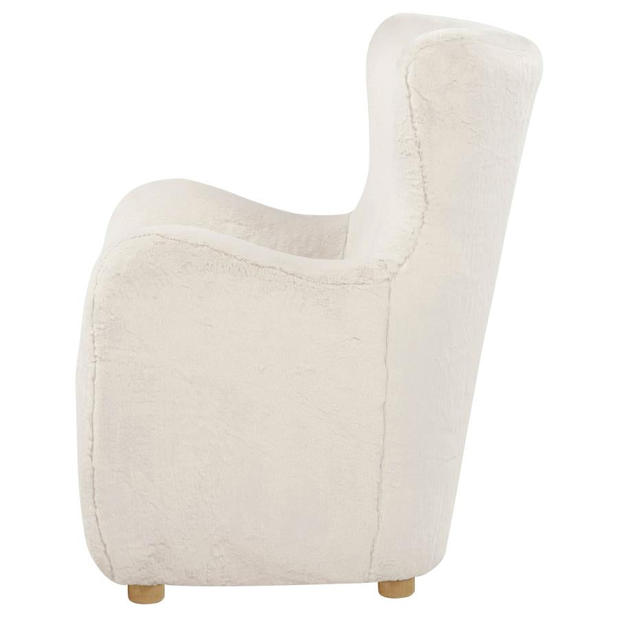 Thornton Faux Fur Upholstered Wingback Lounge Accent Chair Ivory