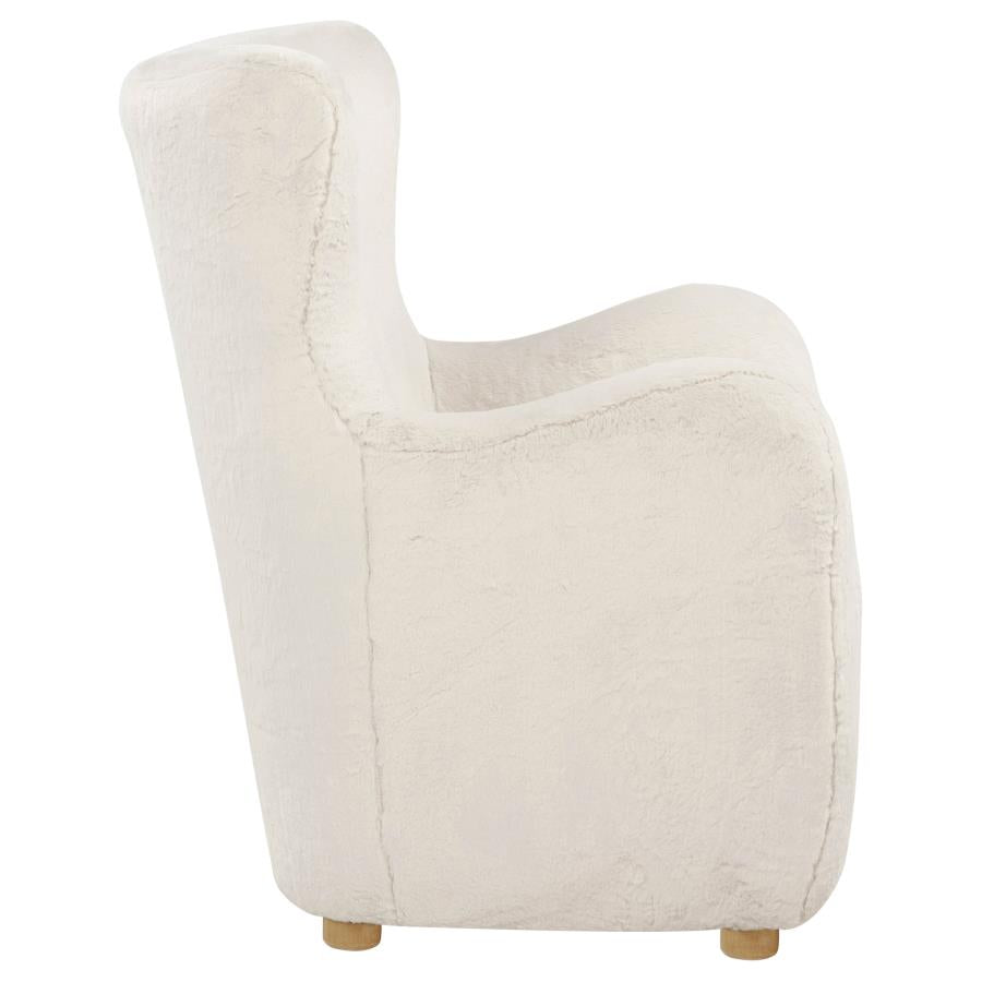 Thornton Faux Fur Upholstered Wingback Lounge Accent Chair Ivory