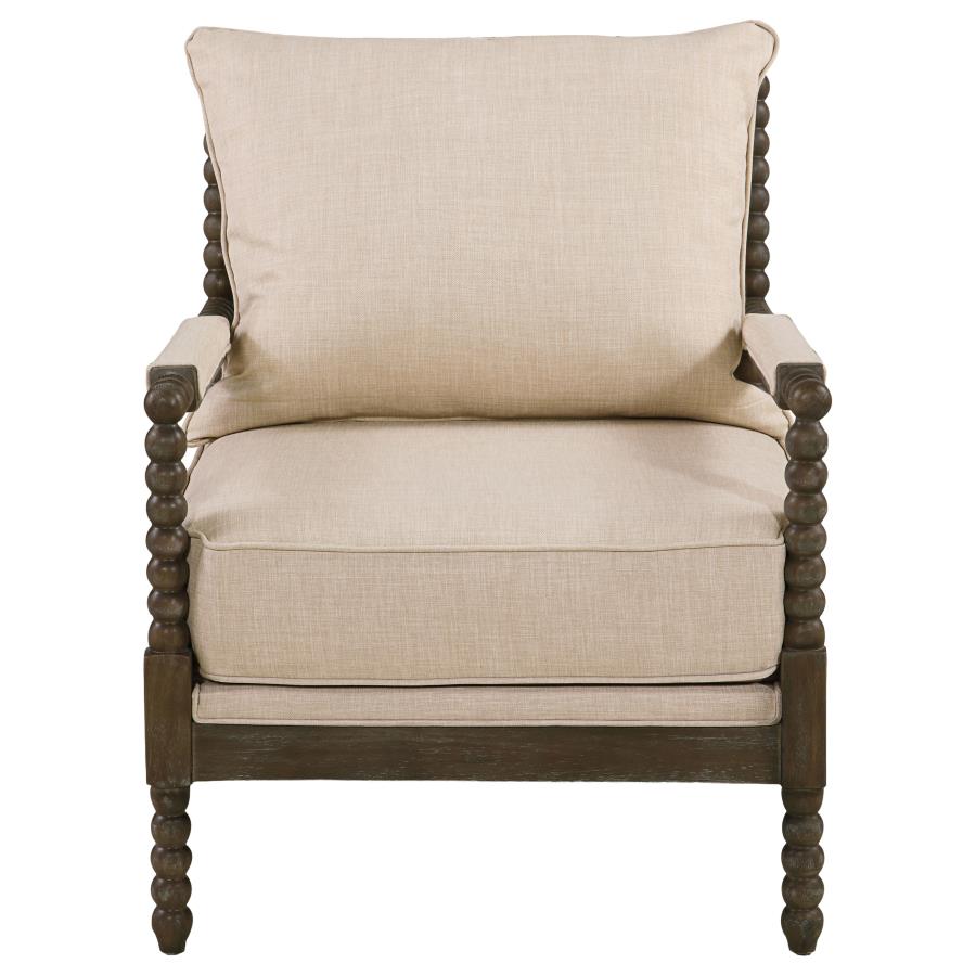 Blanchett Upholstered Bobbin Accent Chair Beige and Distressed Brown