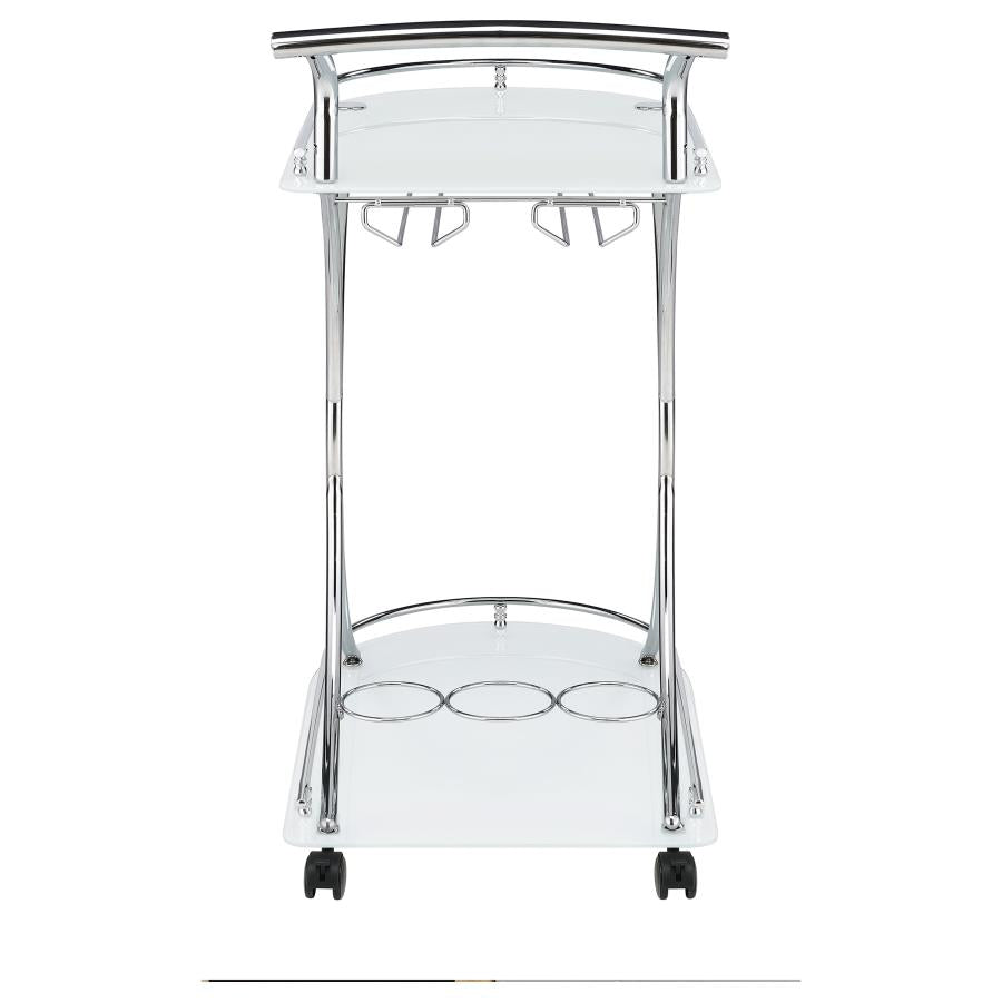 Elfman 2-tier Glass Shelf Metal Bar Cart White and Chrome