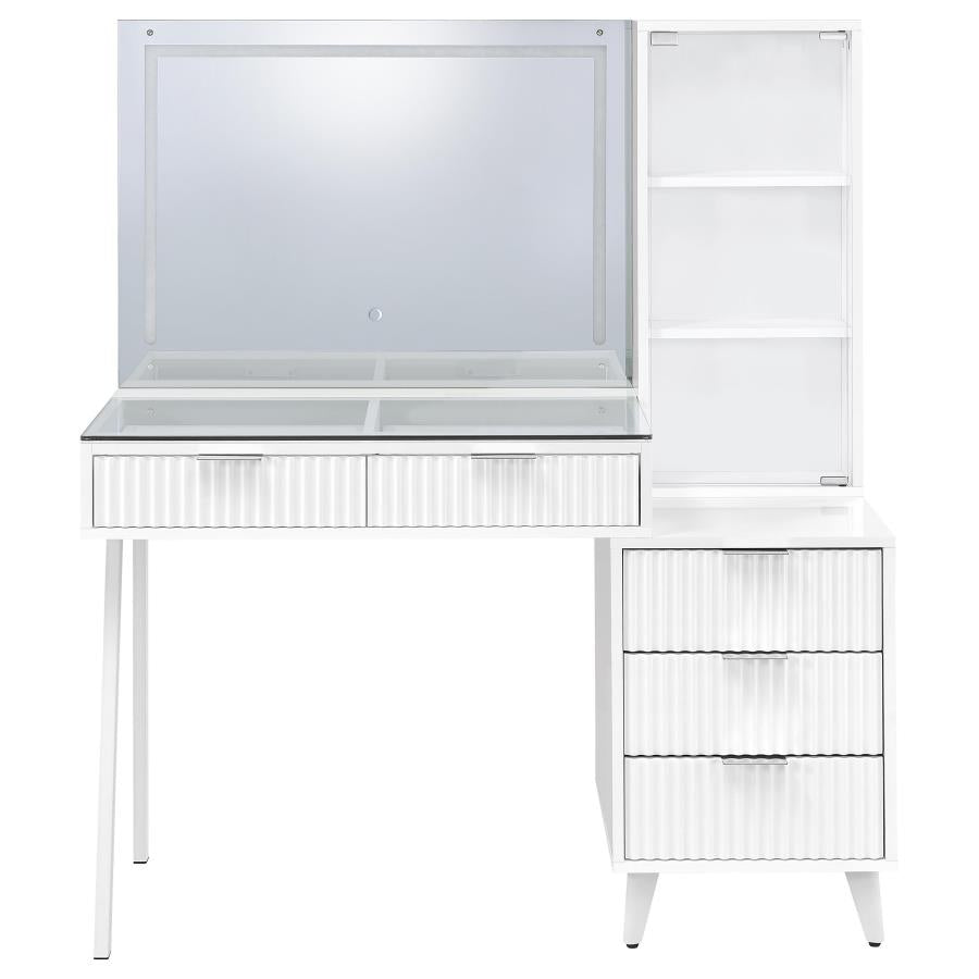 Souza 5-Drawer Makeup Vanity Table With LED Mirror White High Gloss