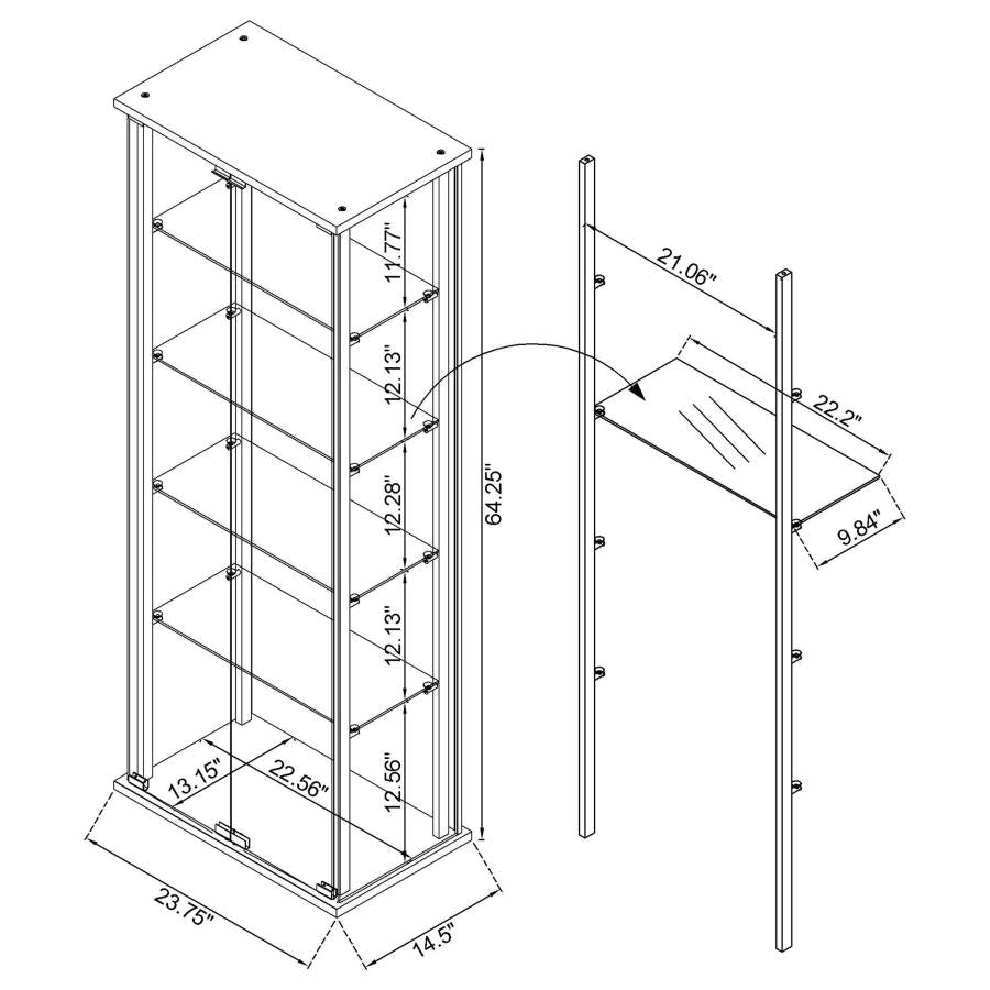 Delphinium 4-Shelf Clear Glass Curio Display Cabinet White