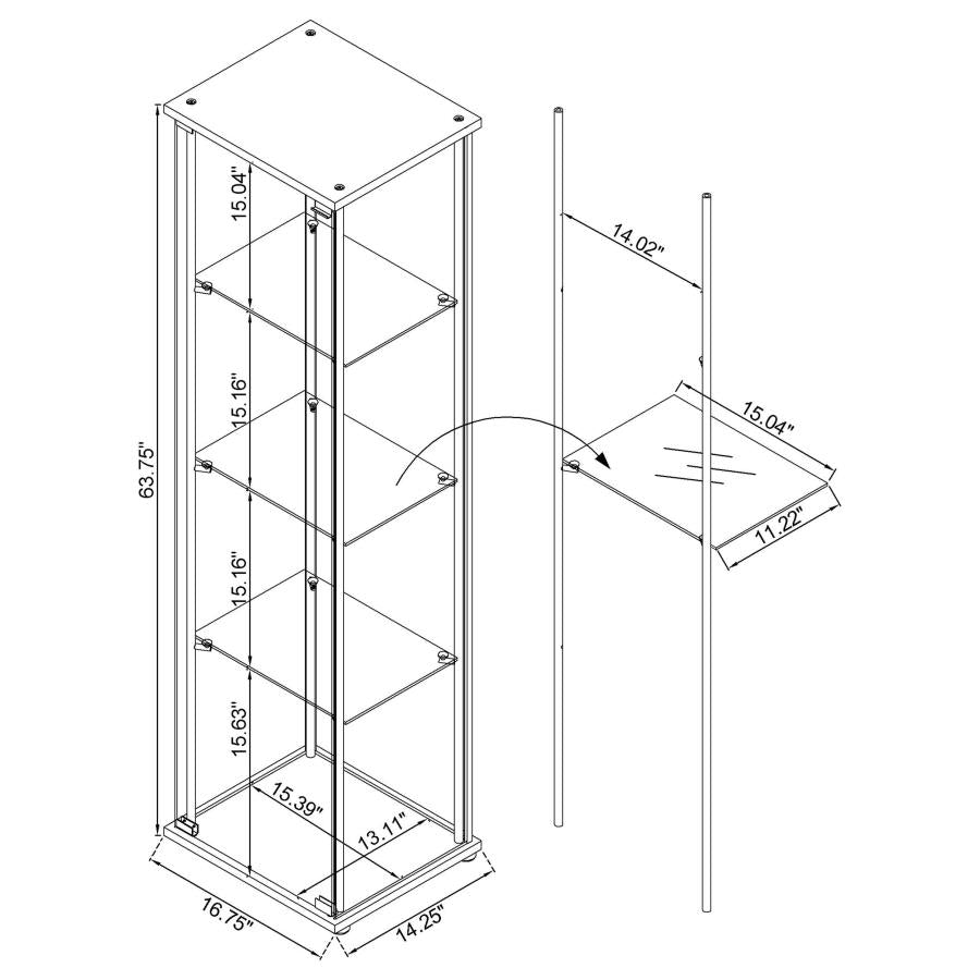 Bellatrix 3-shelf Clear Glass Curio Cabinet Cappuccino