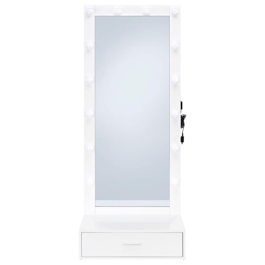 Spector 1-drawer Lighted Full-Length Floor Mirror White High Gloss