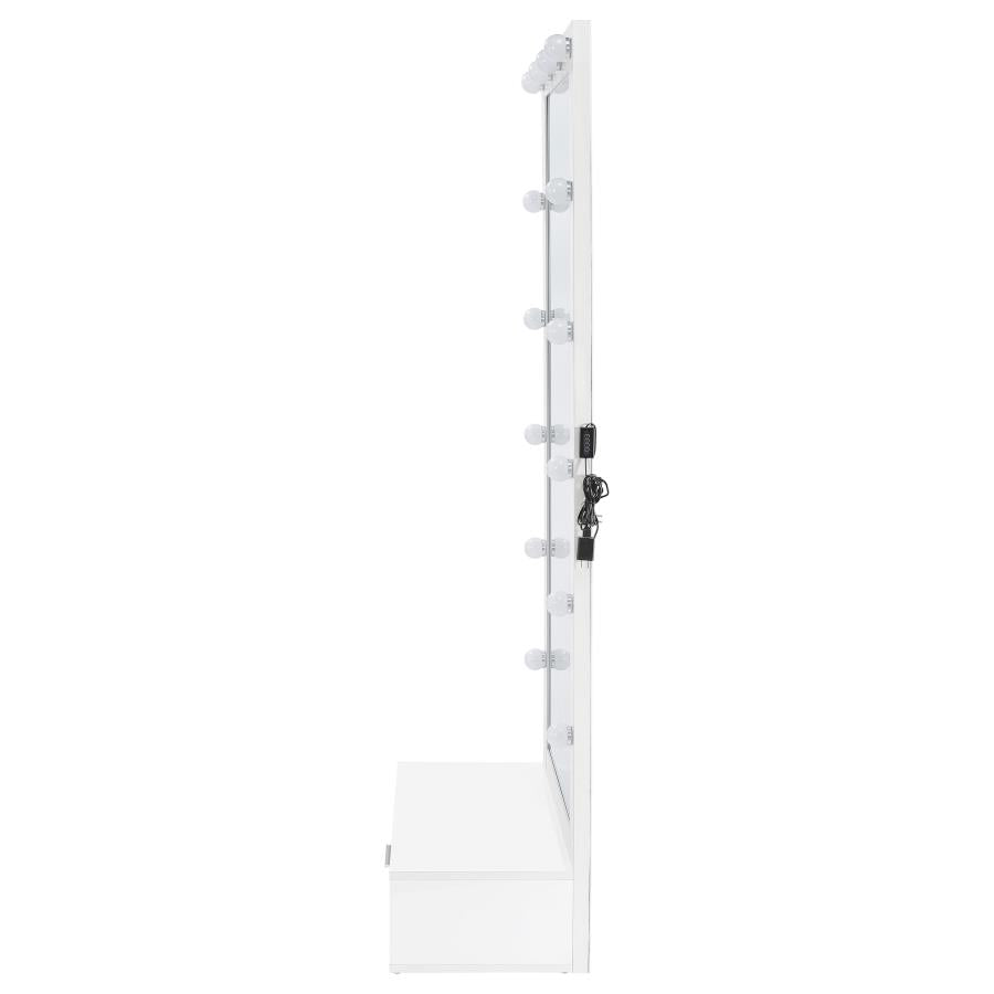 Spector 1-drawer Lighted Full-Length Floor Mirror White High Gloss