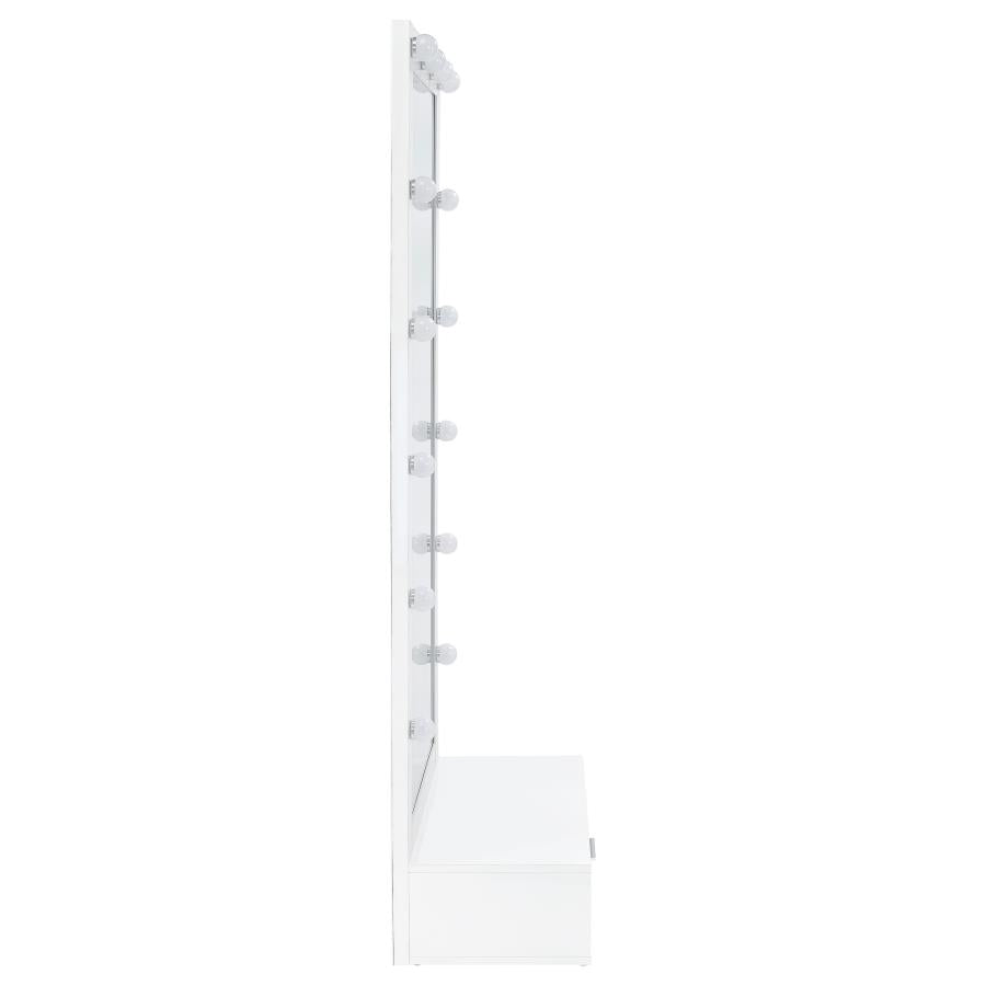 Spector 1-drawer Lighted Full-Length Floor Mirror White High Gloss
